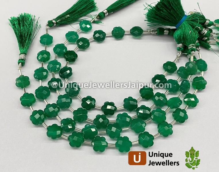 Green Onyx Faceted Flower Beads